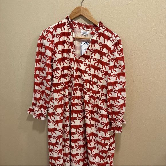 NWT Tuckernuck Pink City Prints Red Cream Block Print Tiger Maxi Dress Large - Picture 13 of 16